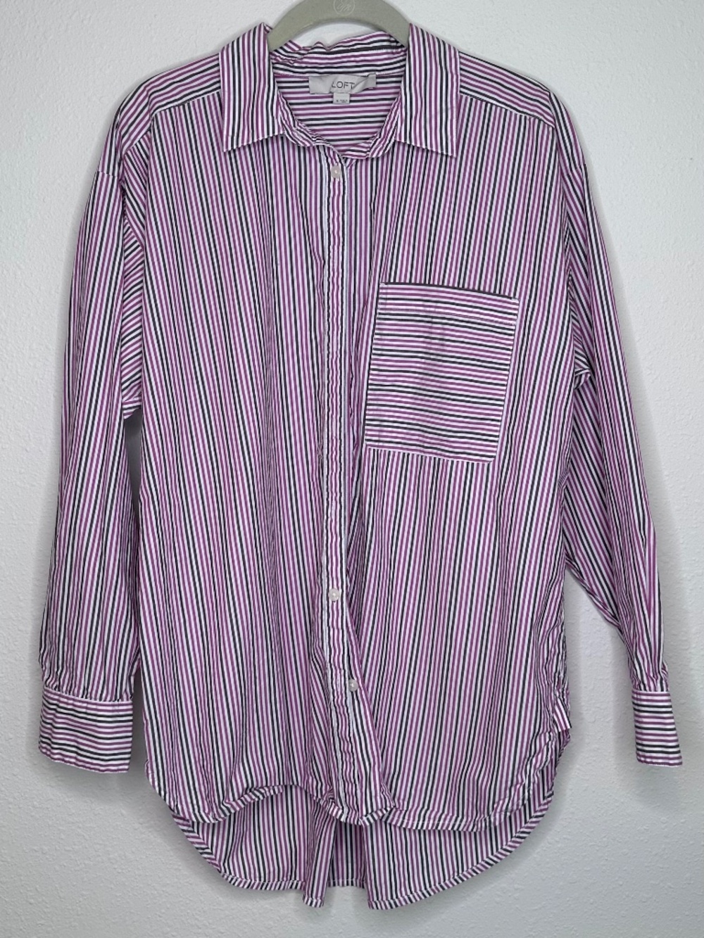 Ann Taylor LOFT  Striped Cotton Poplin Everyday Oversized Shirt, Size Medium - Picture 2 of 8